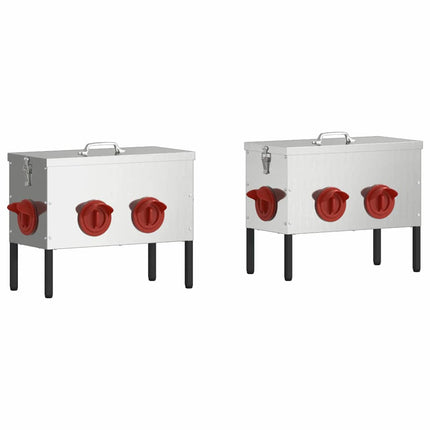 Hönsfodertråg 2 pcs Silver 41,5 x 20,5 x 33 cm
