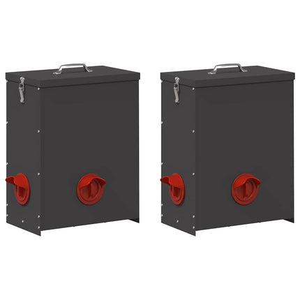Hönsfodertråg 2 pcs Svart 32,5 x 20,5 x 43 cm Kallvalsat Stål