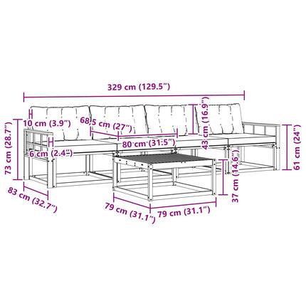 Utomhussoffset 5 pcs Vit och ljusgrå 79 x 79 x 37 cm