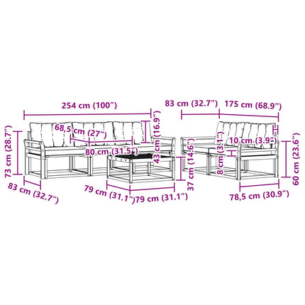 Utomhussoffset 6 pcs Vit och ljusgrå 79 x 79 x 37 cm