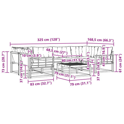 Utomhussoffset 7 pcs Vit och svart 79 x 79 x 37 cm