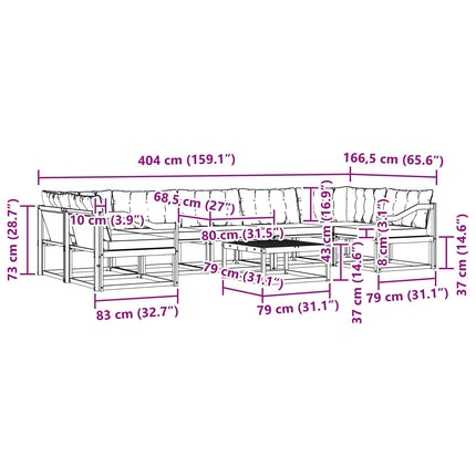 Utomhussoffset 8 pcs Vit och svart 79 x 79 x 37 cm