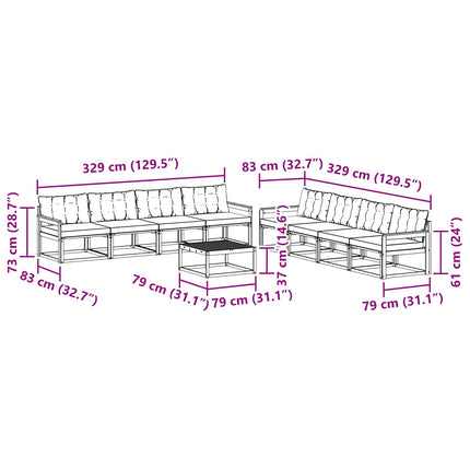 Utomhussoffset 9 pcs Vit och ljusgrå 79 x 79 x 37 cm