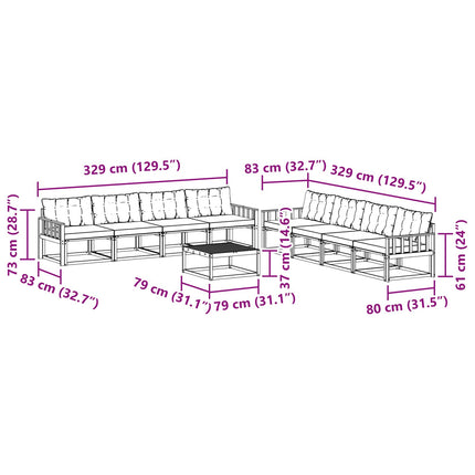 Utomhussoffset 9 pcs Vit och grädde 79 x 79 x 37 cm