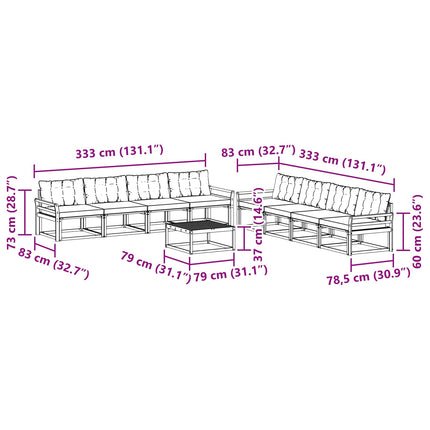 Utomhussoffset 9 pcs Vit och svart 79 x 79 x 37 cm