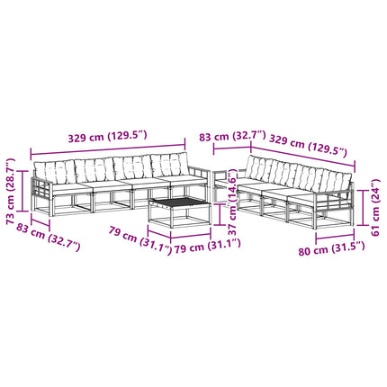 Utomhussoffset 9 pcs Vit och svart 79 x 79 x 37 cm