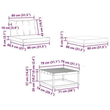 Utomhussoffset 6 pcs Vit och grädde 79 x 79 x 37 cm