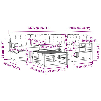 Utomhussoffset 5 pcs Vit och svart 79 x 79 x 37 cm
