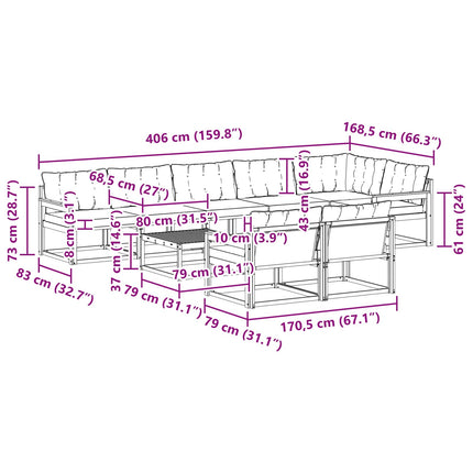 Utomhussoffset 9 pcs Vit och svart 79 x 79 x 37 cm