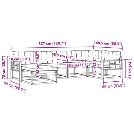 Utomhussoffset 6 pcs Vit och ljusgrå 327 x 168,5 x 73 cm