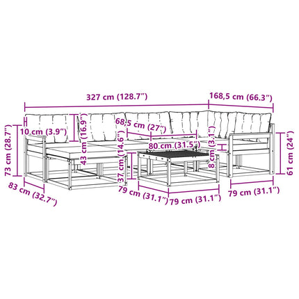 Utomhussoffset 7 pcs Vit och svart 79 x 79 x 37 cm