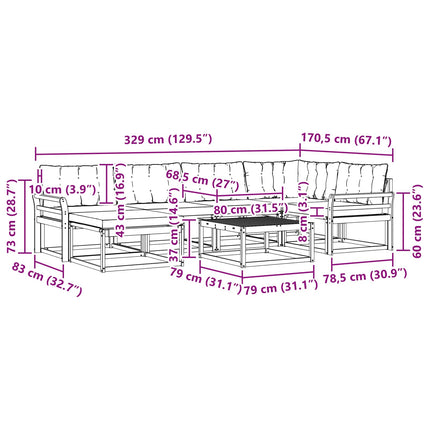 Utomhussoffset 7 pcs Vit och ljusgrå 79 x 79 x 37 cm