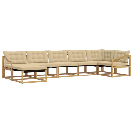 Utomhussoffset 7 st Vit och Beige Massivt Akaciaträ