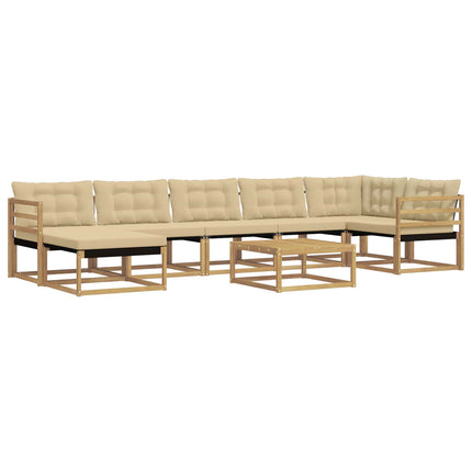 Utomhussoffset 8 st Vit och Beige Massivt Akaciaträ