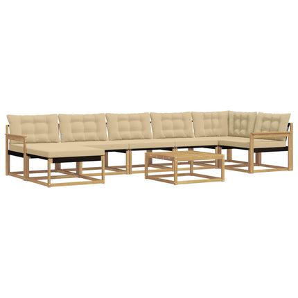 Utomhussoffset 8 st Vit och Beige Massivt Akaciaträ