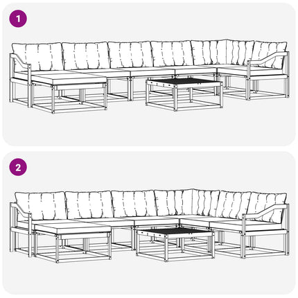 Utomhussoffset 8 pcs Vit och svart 79 x 79 x 37 cm