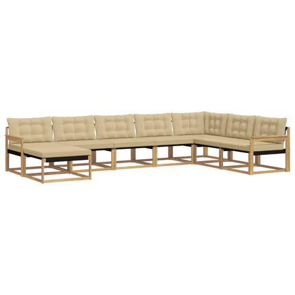 Utomhussoffset 8 st Vit och Beige Massivt Akaciaträ