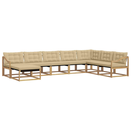 Utomhussoffset 8 st Vit och Beige Massivt Akaciaträ