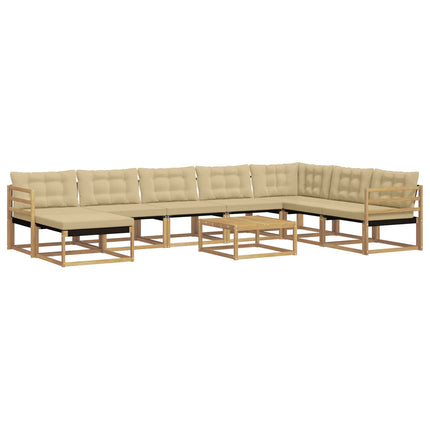 Utomhussoffset 9 st Vit och Beige Massivt Akaciaträ
