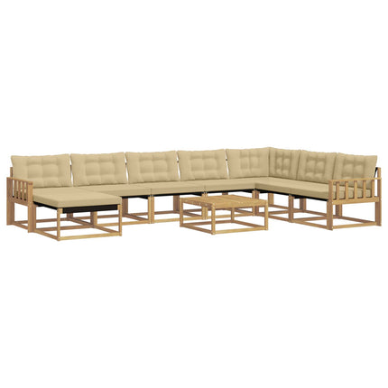 Utomhussoffset 9 pcs Vit och Beige Massivt Akaciaträ