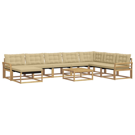 Utomhussoffset 9 pcs Vit och Beige Massivt Akaciaträ