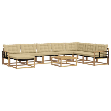 Utomhussoffset 9 pcs Vit och Beige Massivt Akaciaträ