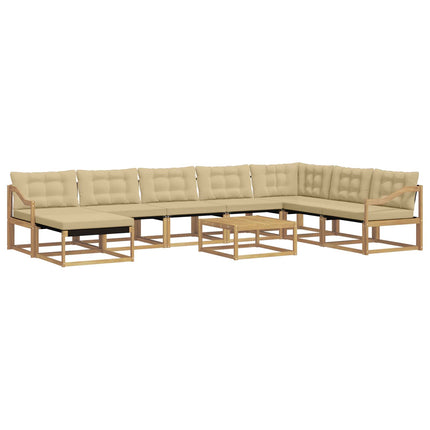 Utomhussoffset 9 st Vit och Beige Massivt Akaciaträ