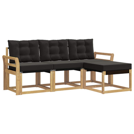 Utomhussoffset med kudde 4 pcs Vit och svart