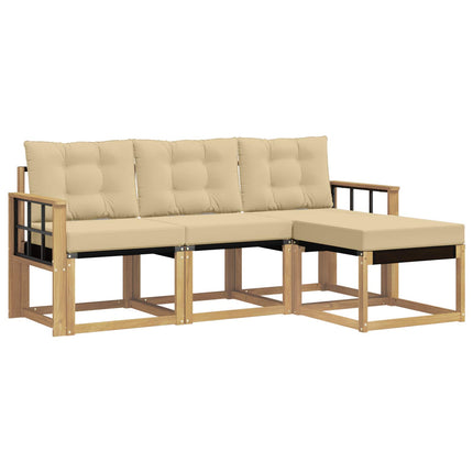 Utomhussoffset med kudde 4 pcs Vit och Beige