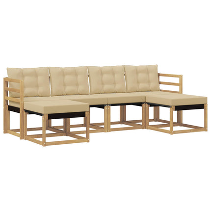 Utomhussoffset med kudde 6 pcs Vit och Beige