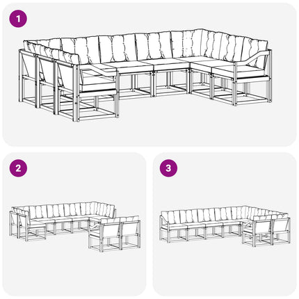 Utomhussoffset med kudde 9 pcs Vit och svart