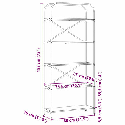 Hyllsystem 5 nivåer 80 x 30 x 183 cm Konstruerat trä Sonoma-ek