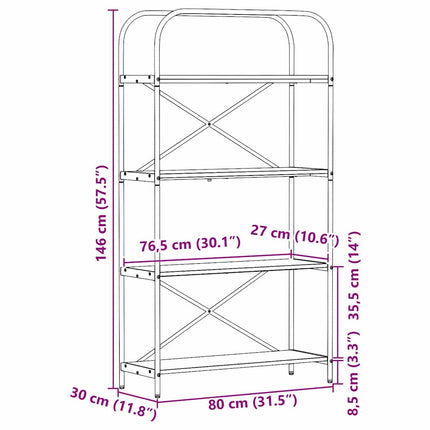 Hyllsystem 4 nivåer 80 x 30 x 146 cm Konstruerat trä Artisan Ek