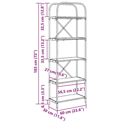 Hyllsystem 5 nivåer 60 x 30 x 183 cm Konstruerat trä Rökt ek