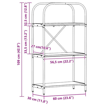Hyllsystem 3 nivåer 60 x 30 x 109 cm Konstruerat trä Svart Ek