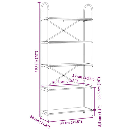 Hyllsystem 5 nivåer 80 x 30 x 183 cm Konstruerat trä Sonoma-ek