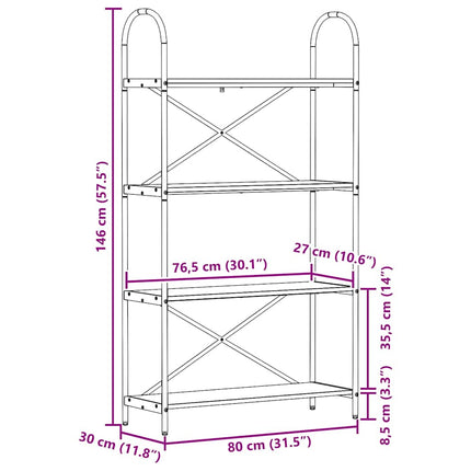 Hyllsystem 4 nivåer 80 x 30 x 146 cm Konstruerat trä Sonoma-ek