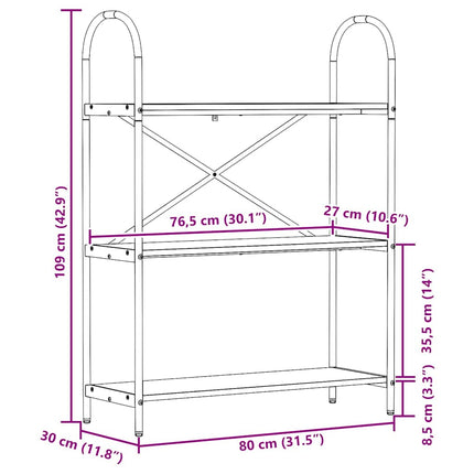 Hyllsystem 3 nivåer 80 x 30 x 109 cm Konstruerat trä Sonoma-ek