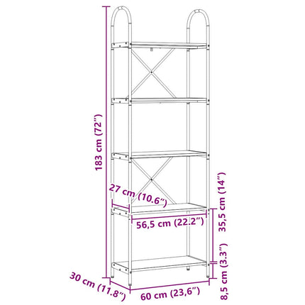 Hyllsystem 5 nivåer 60 x 30 x 183 cm Konstruerat trä