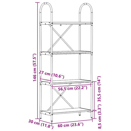 Hyllsystem 4 nivåer 60 x 30 x 146 cm Konstruerat trä Sonoma-ek