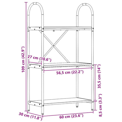 Hyllsystem 3 nivåer 60 x 30 x 109 cm Konstruerat trä Svart Ek