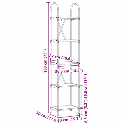 Hyllsystem 5 nivåer 40 x 30 x 183 cm Konstruerat trä Sonoma-ek