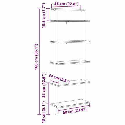 Hyllsystem Rökt ek 60 x 24 x 168 cm Konstruerat trä