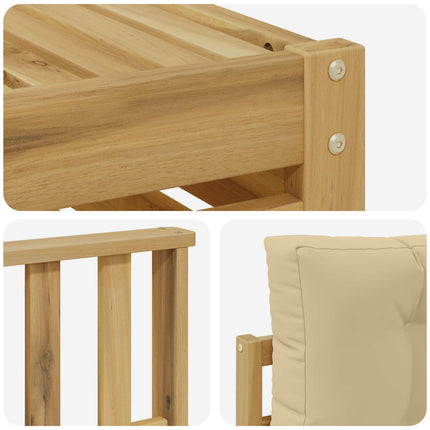 Utomhussoffset med kudde 5 pcs Vit och Beige Massivt Akaciaträ