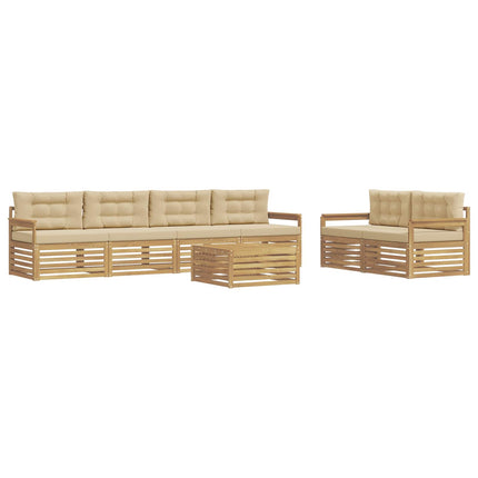 Utomhussoffset med kudde 7 pcs Vit och Beige Polyester