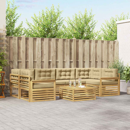 Utomhussoffset med kudde 7 pcs Vit och Beige Polyester