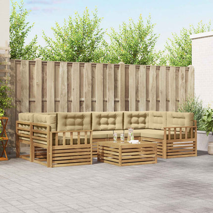 Utomhussoffset med kudde 7 pcs Vit och Beige Polyester