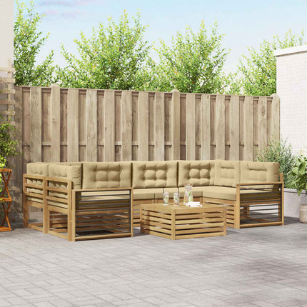 Utomhussoffset med kudde 7 pcs Vit och Beige Polyester
