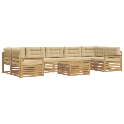 Utomhussoffset 8 pcs Vit och Beige Massivt Akaciaträ