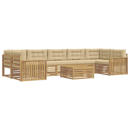 Utomhussoffset 8 st Vit och Beige Massivt Akaciaträ